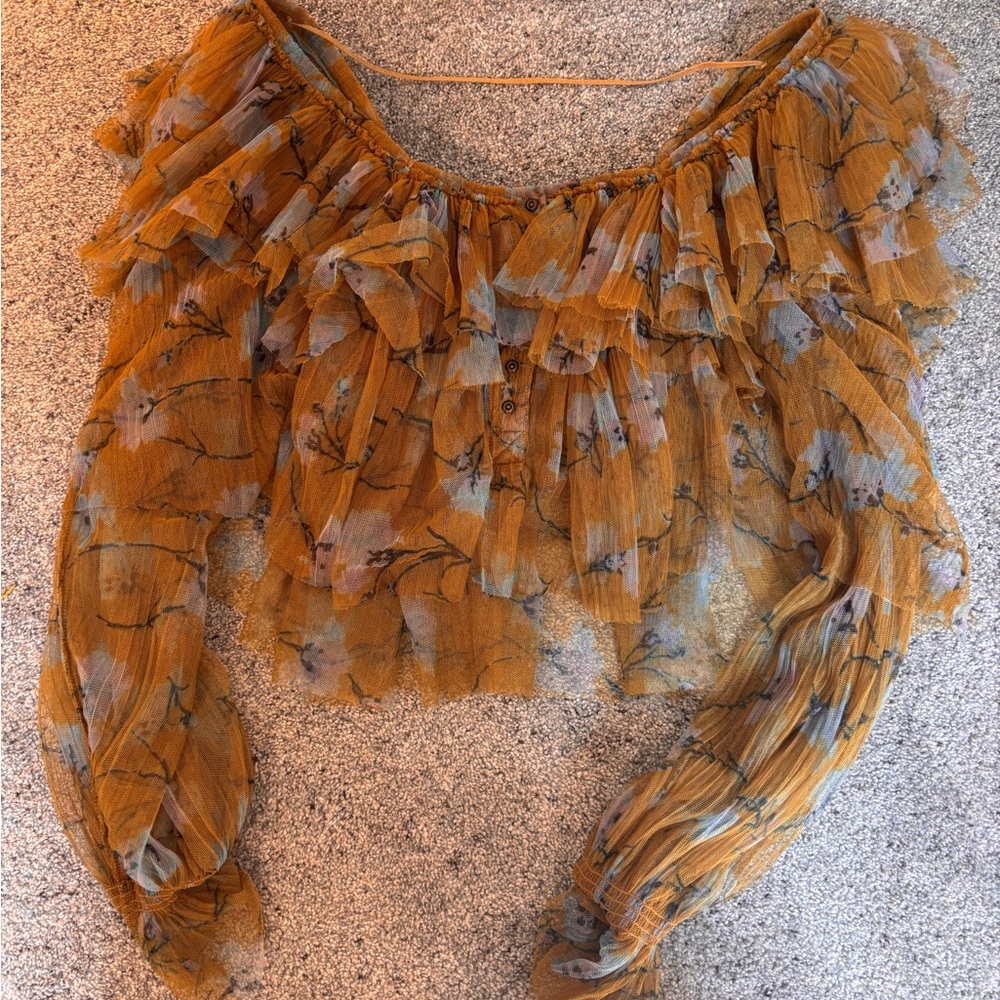 Free People Floral Ruffled Women's Top in Mustard
